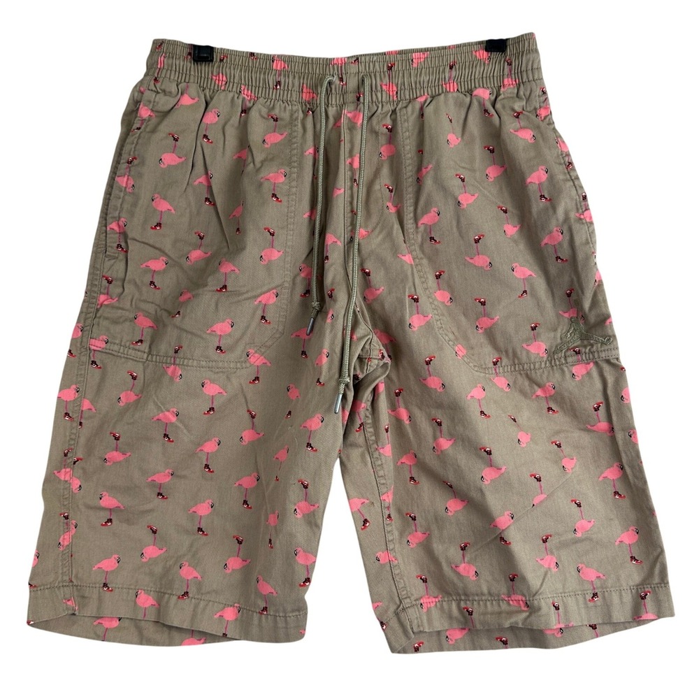 Jordan Flamingo Print Shorts Mens 34 Tan Pink Novelty Jumpman Summer Casual